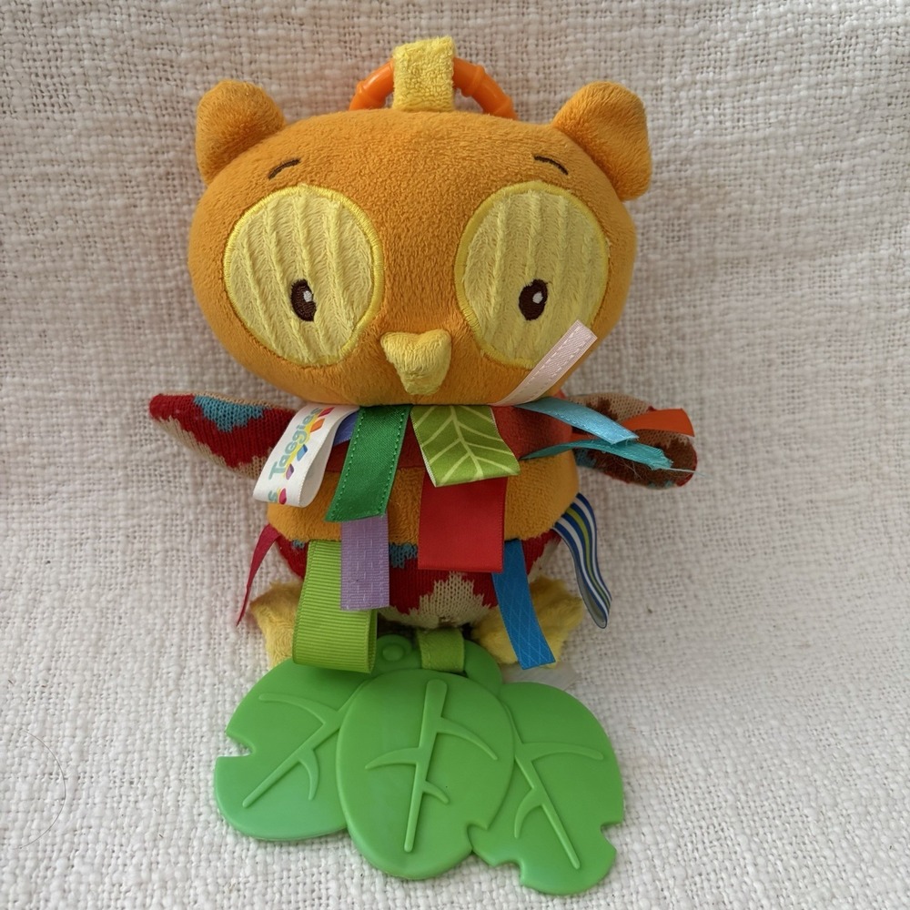 Taggies 8" Multicolor Plush Owl Rattle Teething Toy Stroller Car Seat GUC